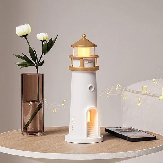 Moon Lamp Projector Night Light, Lighthouse Decor Night Light, Moon Light Galaxy Projector Lamp, Music Motion Sensor Moonlight Lamp, Rechargeable LED Aesthetic Table Lamp, Christmas & Birthday Gifts