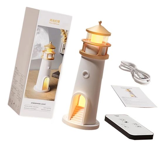 Moon Lamp Projector Night Light, Lighthouse Decor Night Light, Moon Light Galaxy Projector Lamp, Music Motion Sensor Moonlight Lamp, Rechargeable LED Aesthetic Table Lamp, Christmas & Birthday Gifts