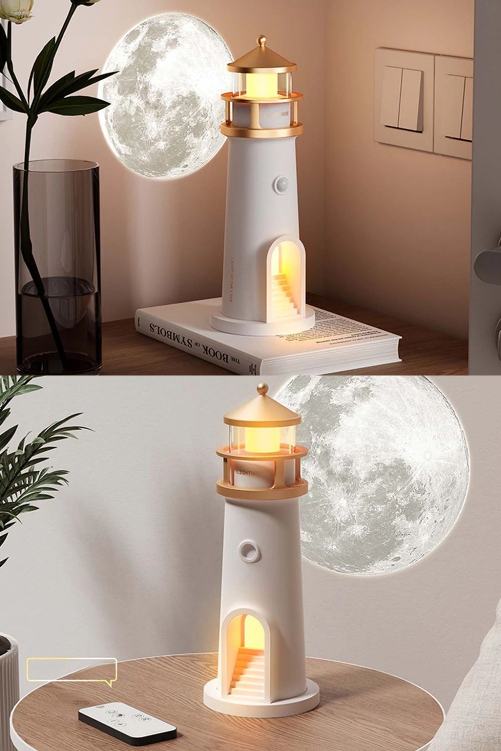 Moon Lamp Projector Night Light, Lighthouse Decor Night Light, Moon Light Galaxy Projector Lamp, Music Motion Sensor Moonlight Lamp, Rechargeable LED Aesthetic Table Lamp, Christmas & Birthday Gifts