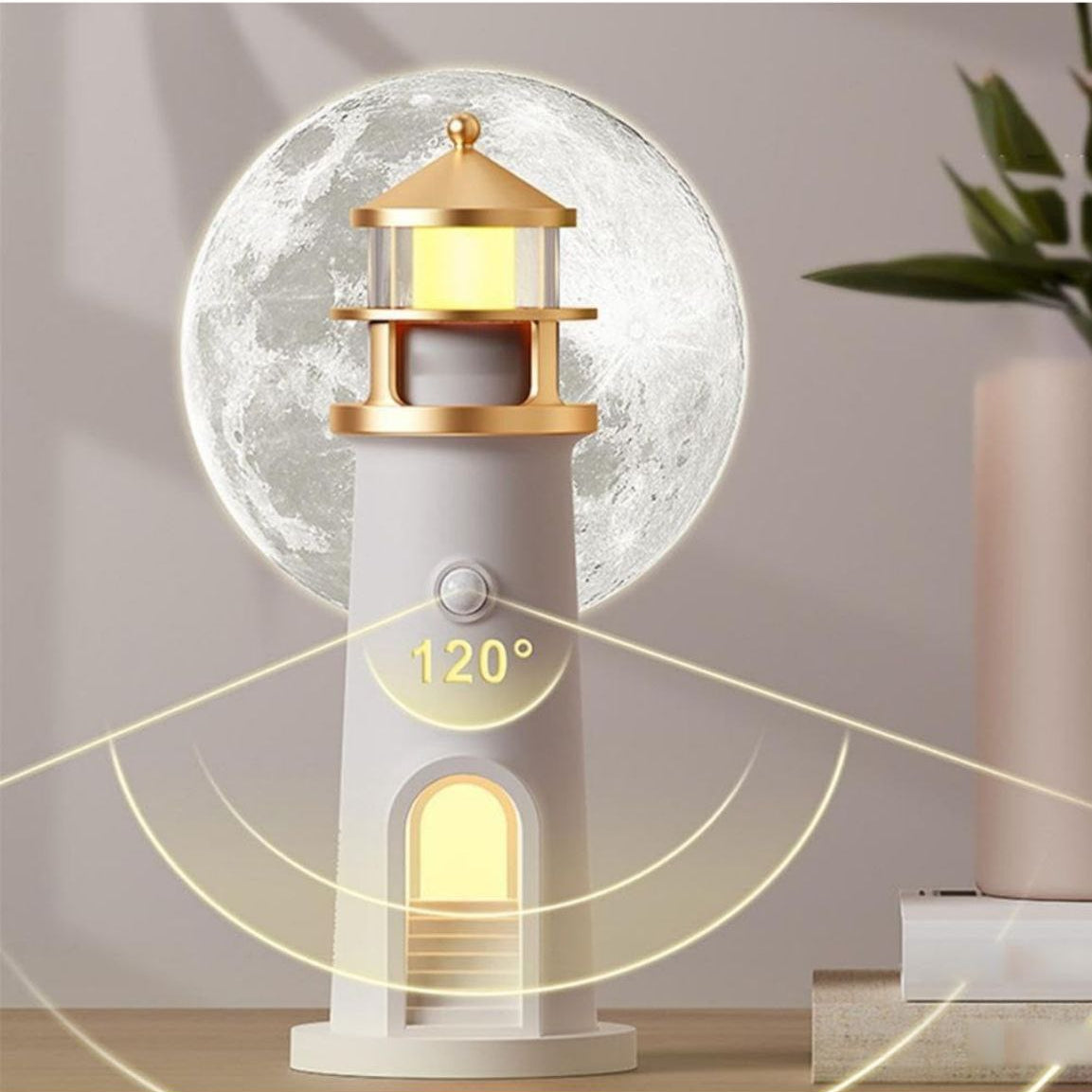 Moon Lamp Projector Night Light, Lighthouse Decor Night Light, Moon Light Galaxy Projector Lamp, Music Motion Sensor Moonlight Lamp, Rechargeable LED Aesthetic Table Lamp, Christmas & Birthday Gifts