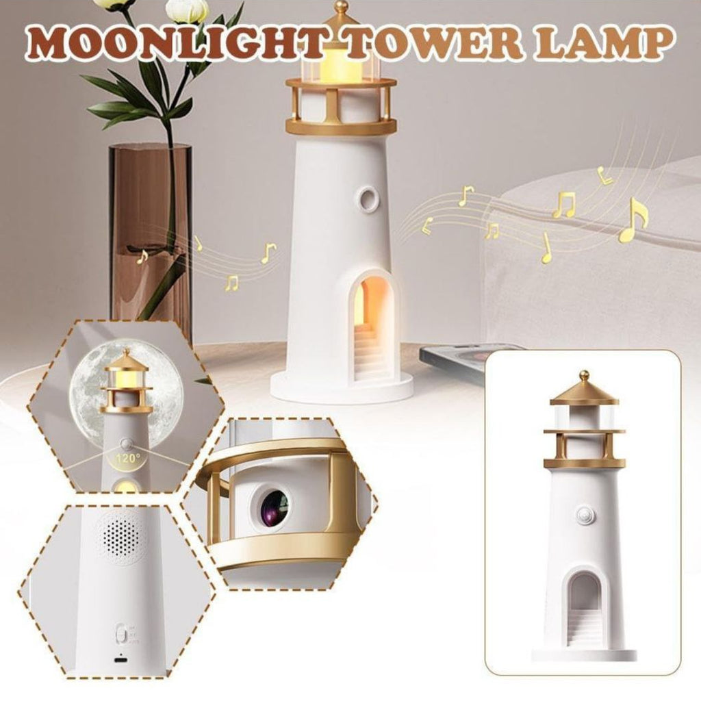 Moon Lamp Projector Night Light, Lighthouse Decor Night Light, Moon Light Galaxy Projector Lamp, Music Motion Sensor Moonlight Lamp, Rechargeable LED Aesthetic Table Lamp, Christmas & Birthday Gifts